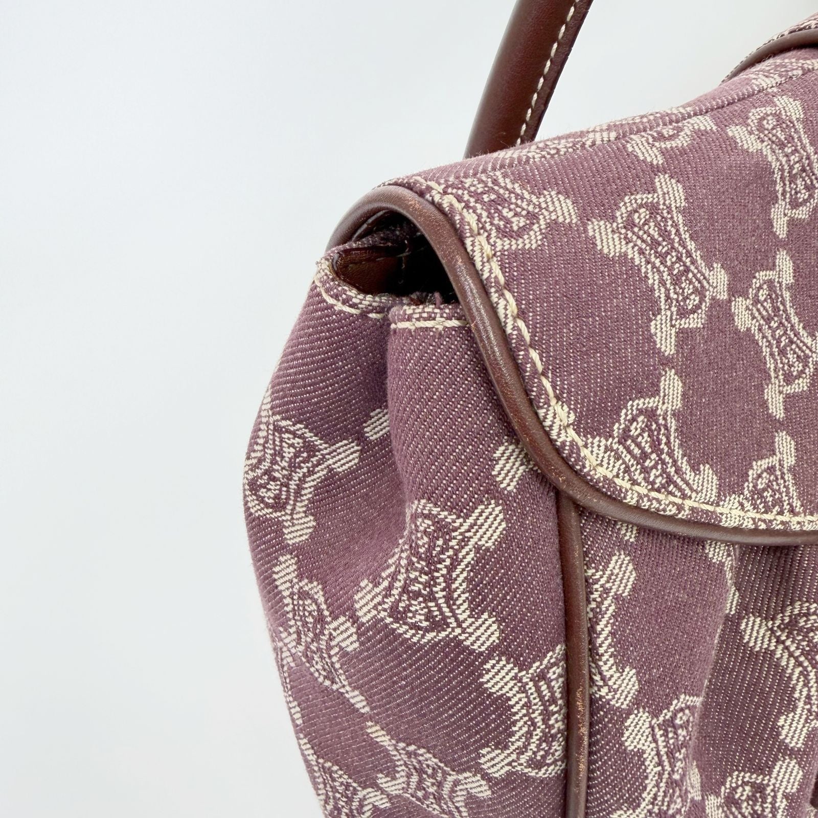 Celine C Macadam Buckle Tote Bag Canvas Leather Bordeaux Brown Gold Vintage — view 8