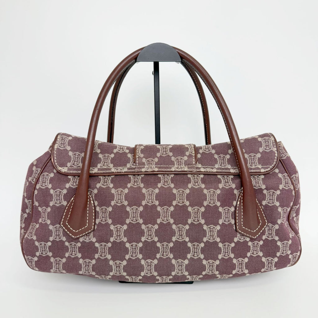 Celine C Macadam Buckle Tote Bag Canvas Leather Bordeaux Brown Gold Vintage — view 4