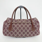 Celine C Macadam Buckle Tote Bag Canvas Leather Bordeaux Brown Gold Vintage — view 4