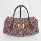 Celine C Macadam Buckle Tote Bag Canvas Leather Bordeaux Brown Gold Vintage — view 3