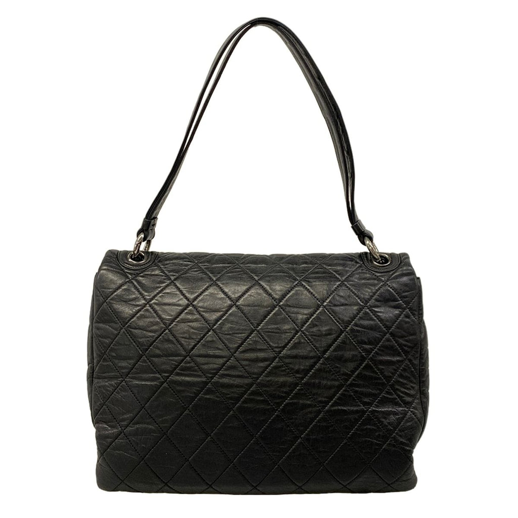 Chanel Shoulder Bag Quilted Black Silver Double Flap Leather — view 3