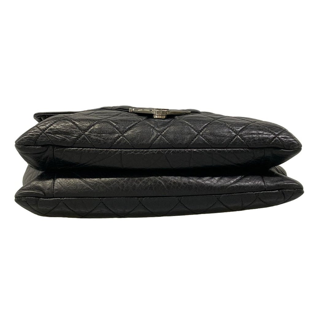 Chanel Shoulder Bag Quilted Black Silver Double Flap Leather — view 5