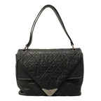 Chanel Shoulder Bag Quilted Black Silver Double Flap Leather