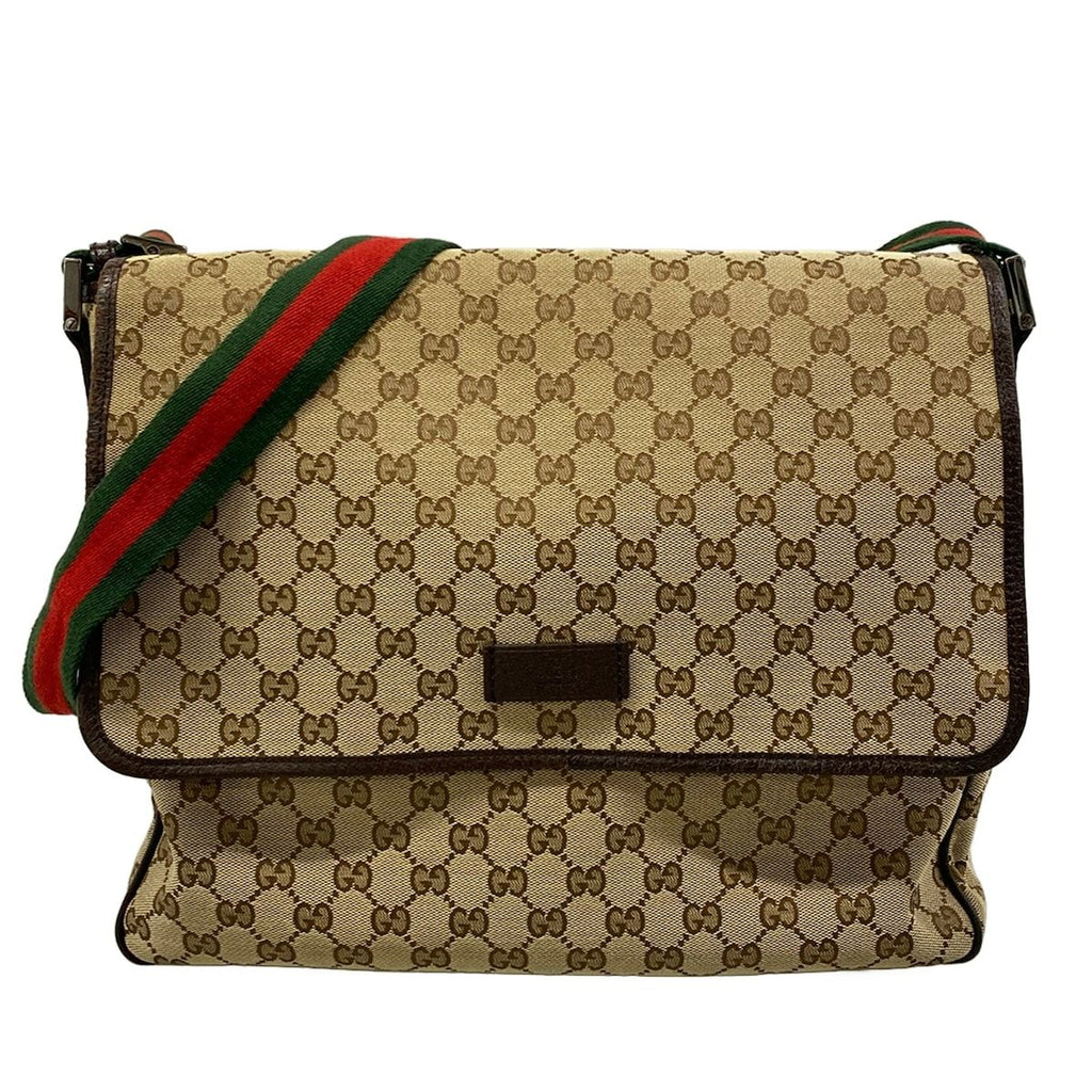 Gucci Shoulder Bag GG Pattern Sherry Beige Dark Brown Leather
