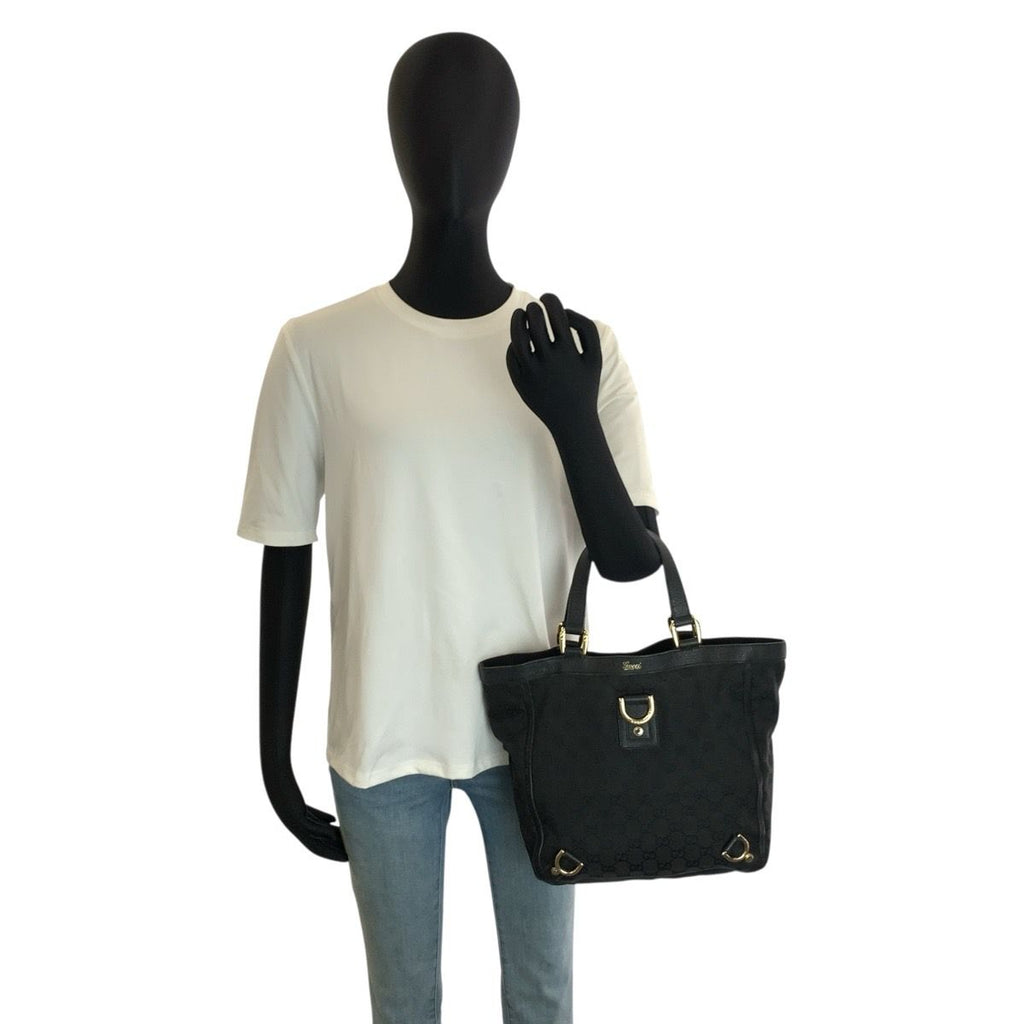 Gucci Abbey Black Gold GG Canvas Leather Tote Bag — view 6