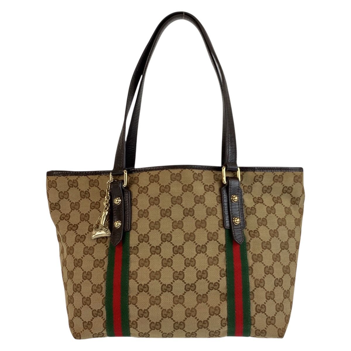 Gucci Sherry Line Beige Brown GG Canvas Tote Shoulder Bag
