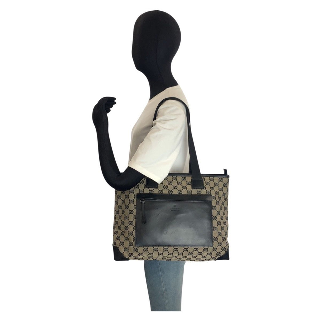 Gucci Black GG Canvas Leather 019 Tote Shoulder Bag — view 6