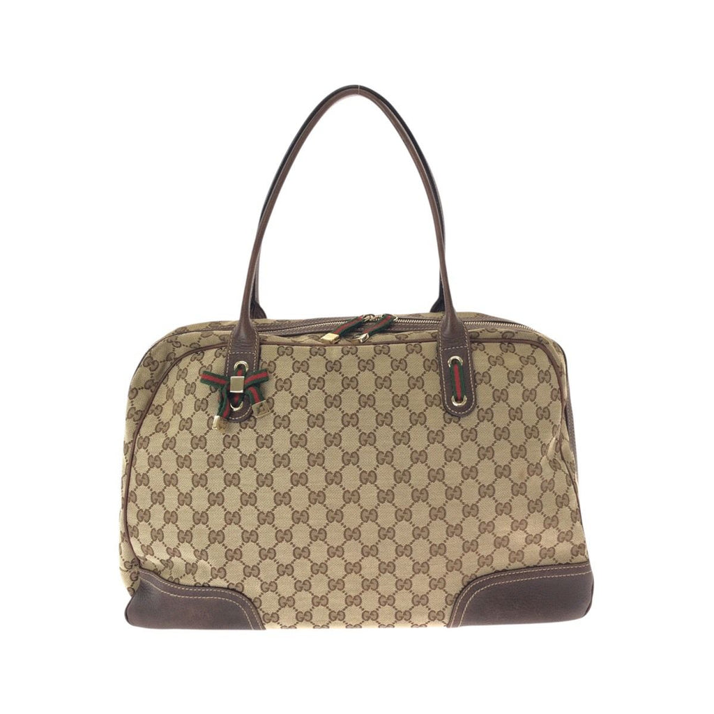 Gucci Sherry Line Principe Beige Brown GG Canvas Leather Tote Shoulder Bag