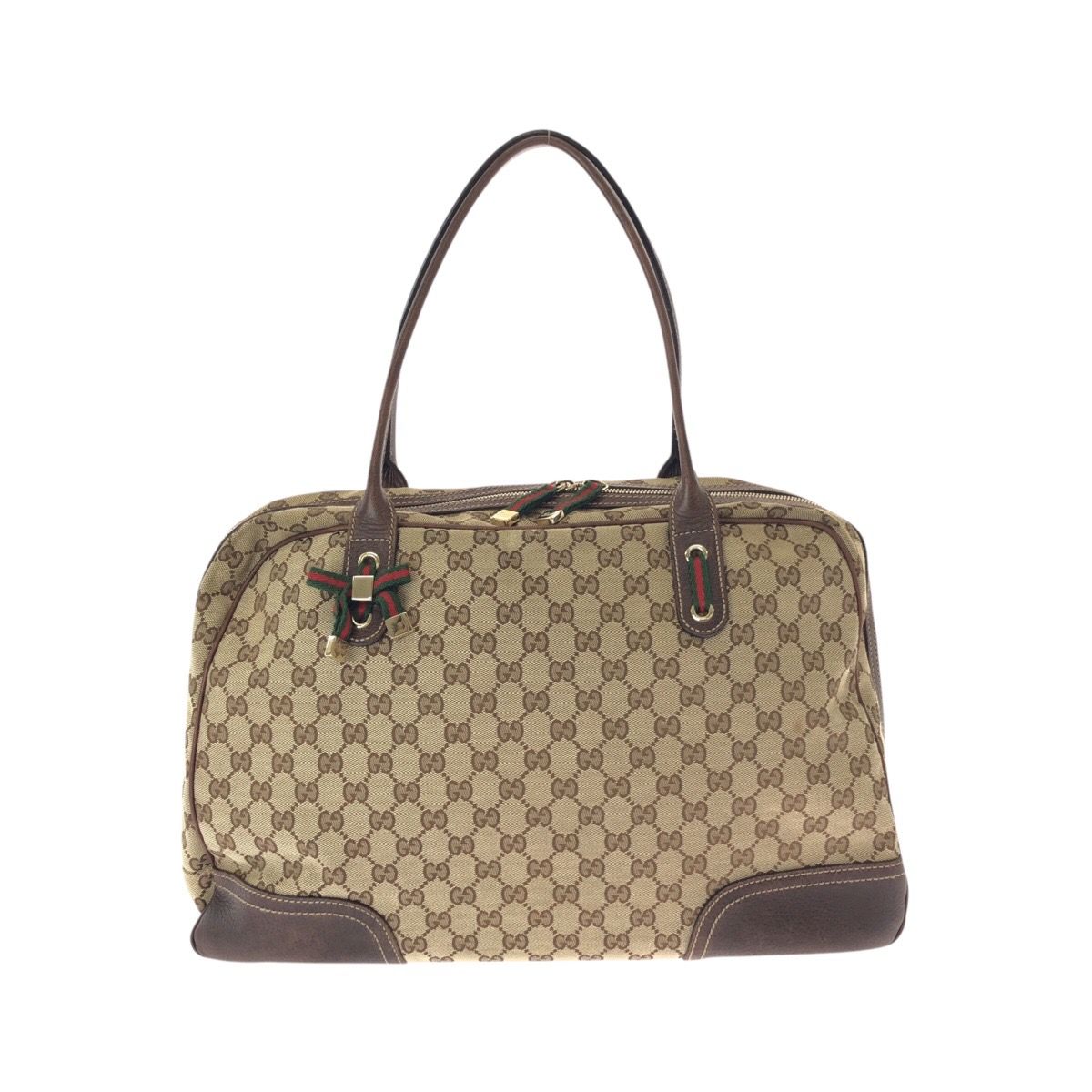 Gucci Sherry Line Principe Beige Brown GG Canvas Leather Tote Shoulder Bag