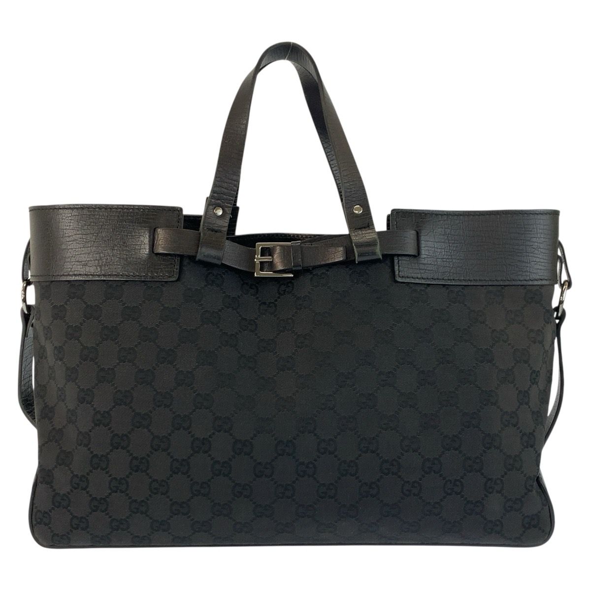 Gucci Black GG Canvas Leather Tote Bag