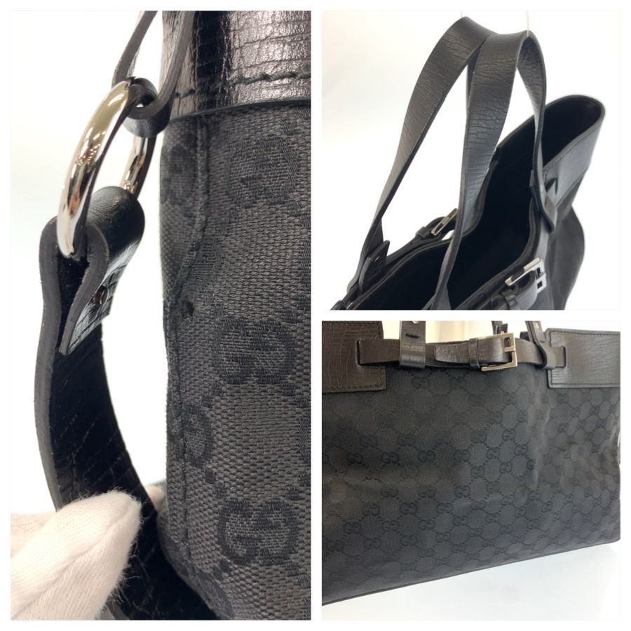 Gucci Black GG Canvas Leather Tote Bag — view 5