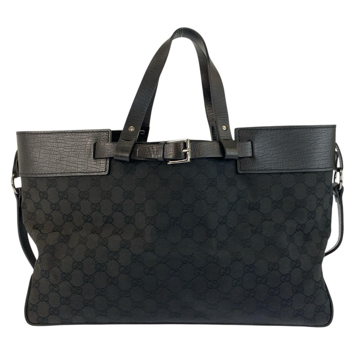Gucci Black GG Canvas Leather Tote Bag — view 2