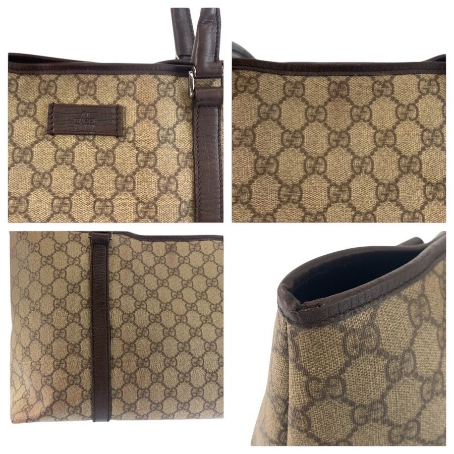Gucci Beige Brown GG Supreme Canvas Leather Tote Shoulder Bag — view 6