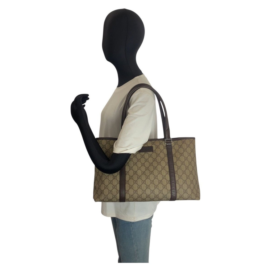 Gucci Beige Brown GG Supreme Canvas Leather Tote Shoulder Bag — view 7