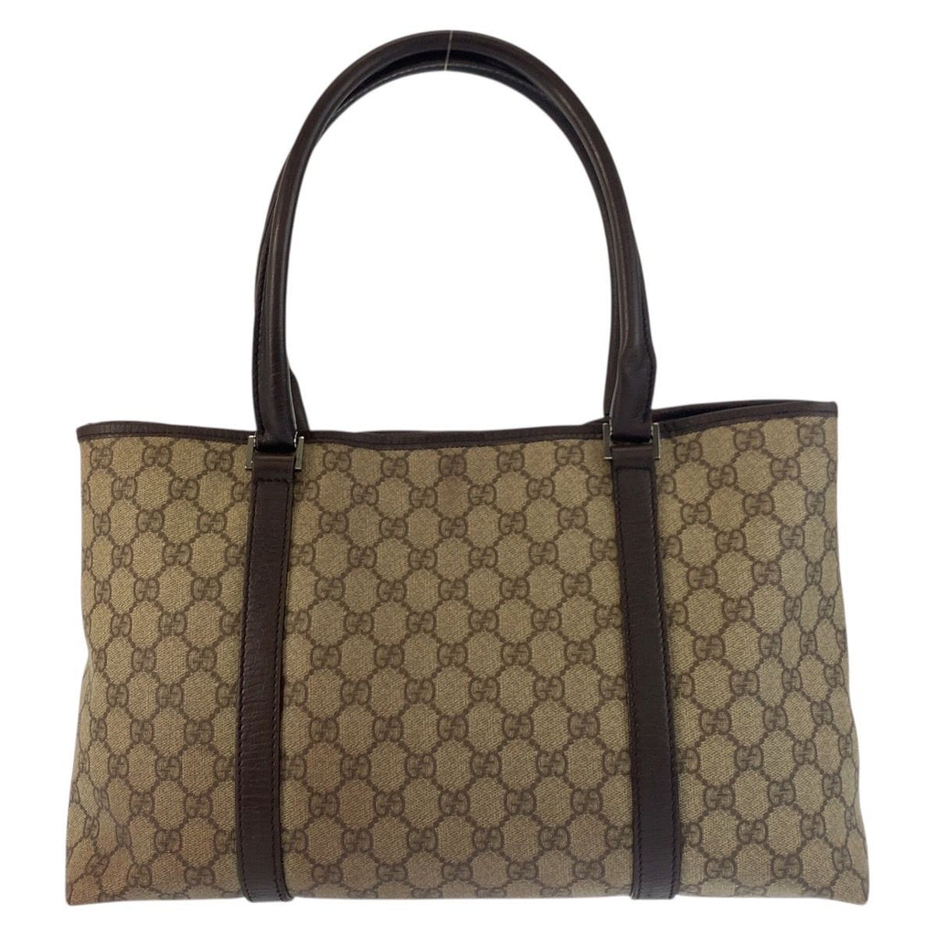 Gucci Beige Brown GG Supreme Canvas Leather Tote Shoulder Bag — view 2
