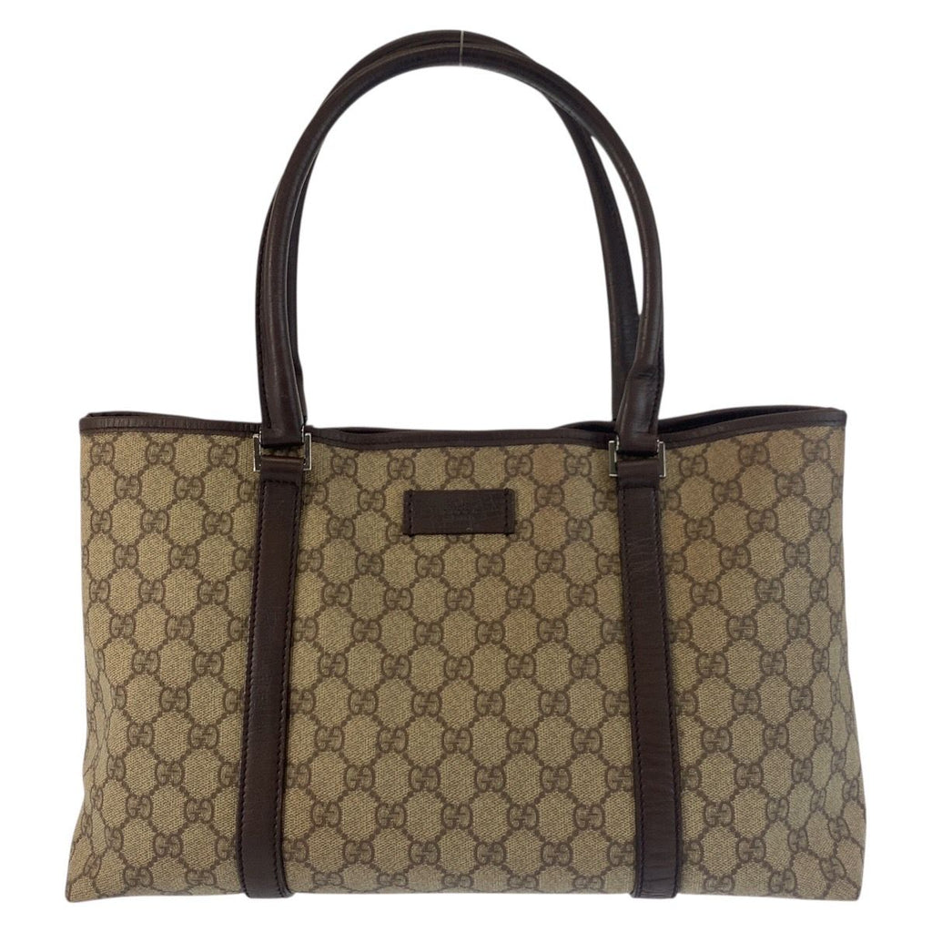 Gucci Beige Brown GG Supreme Canvas Leather Tote Shoulder Bag
