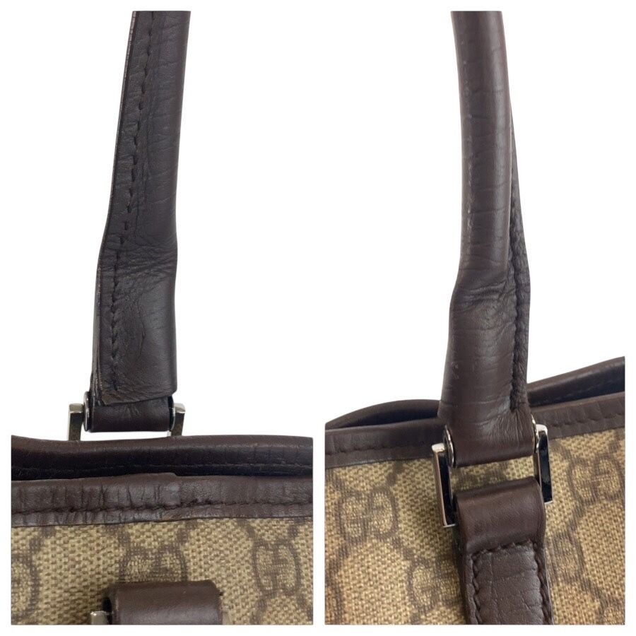 Gucci Beige Brown GG Supreme Canvas Leather Tote Shoulder Bag — view 5