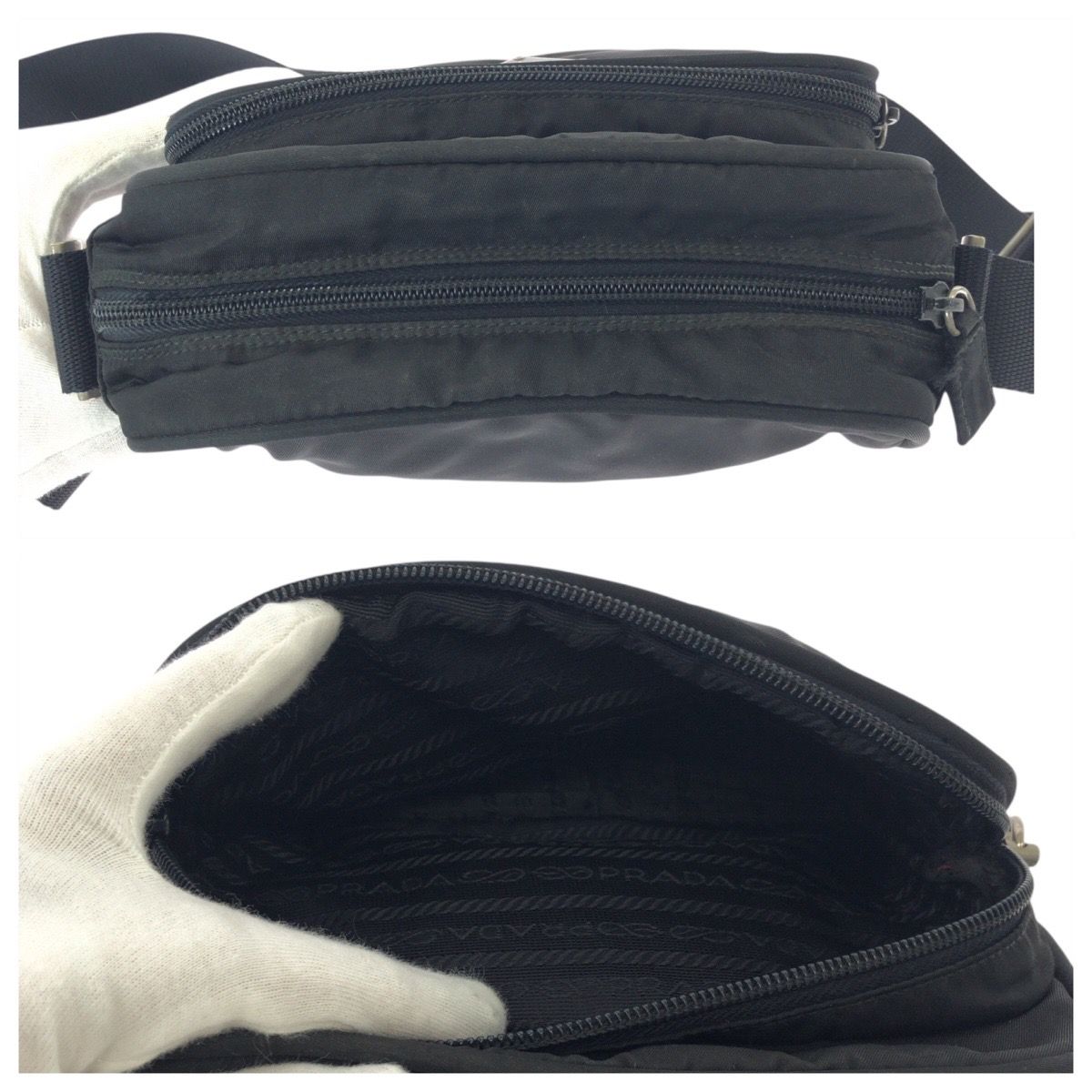 Prada Tessuto Black Silver Nylon Shoulder Bag Pochette — view 4