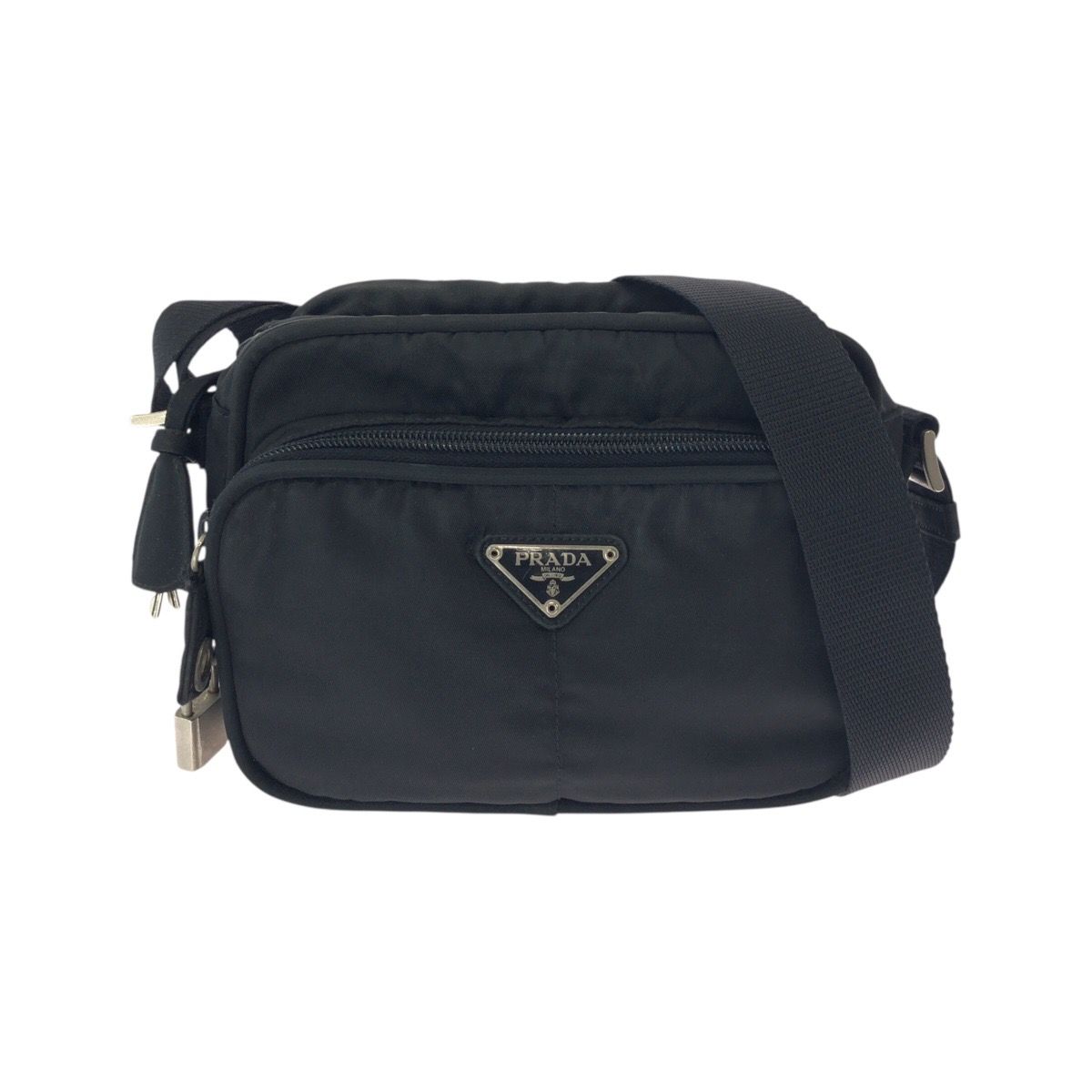 Prada Tessuto Black Silver Nylon Shoulder Bag Pochette
