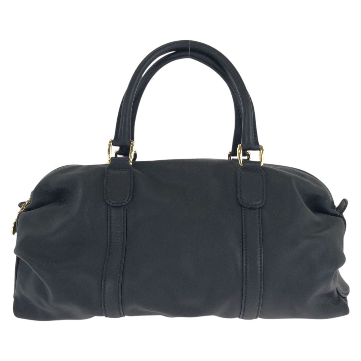 Gucci Vintage Black Gold Leather Mini Boston Bag