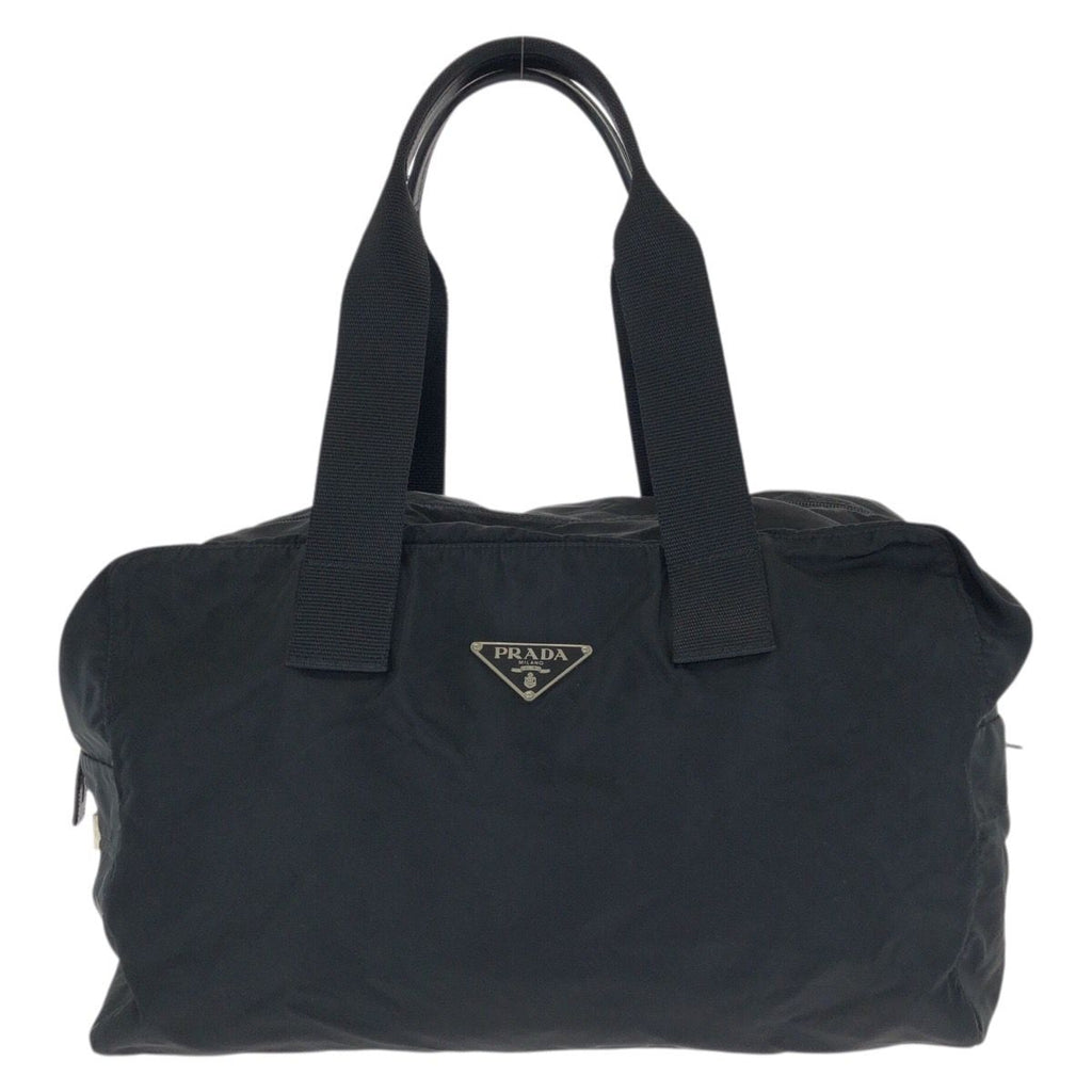 Prada Tessuto Black Silver Nylon Boston Bag