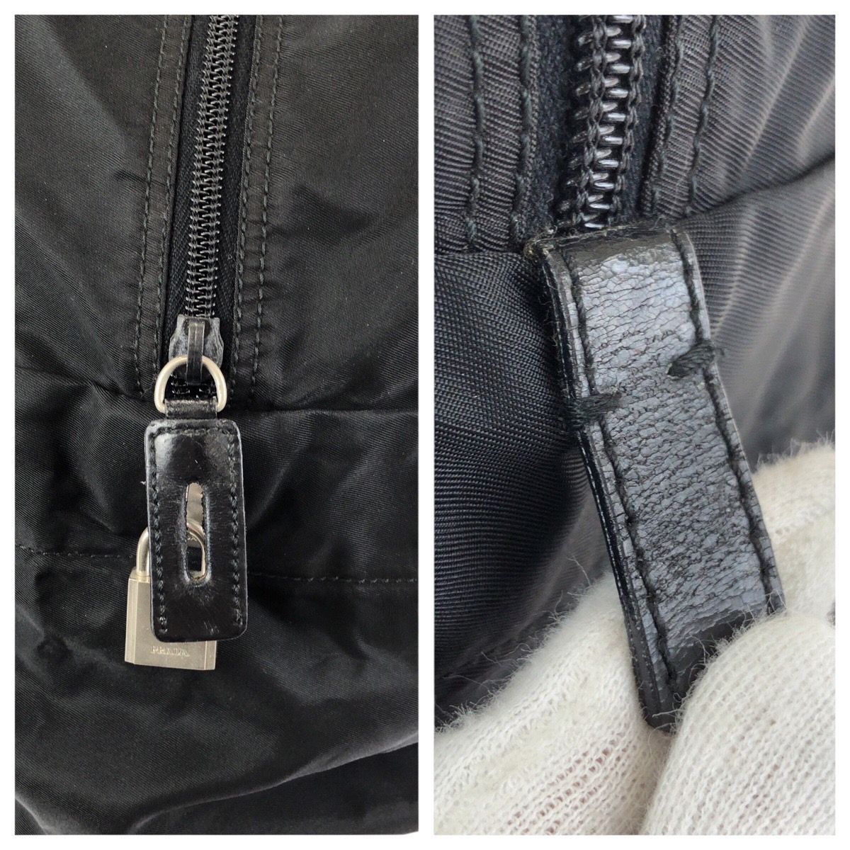Prada Tessuto Black Silver Nylon Boston Bag — view 5