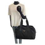 Prada Tessuto Black Silver Nylon Boston Bag — view 7