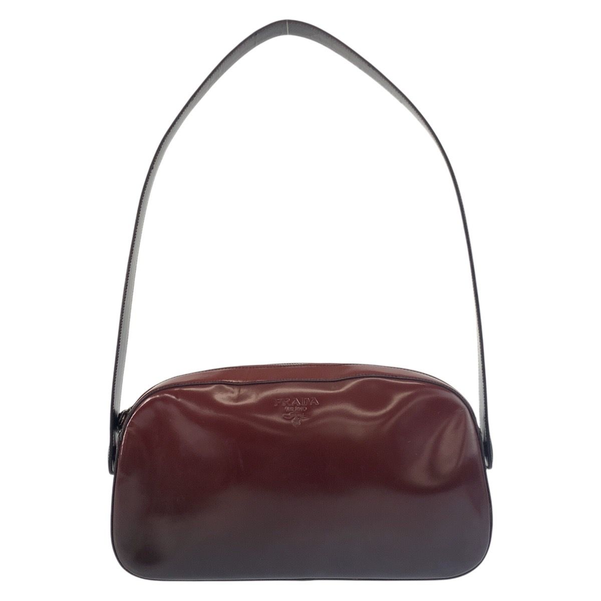 Prada Wine Red Black Patent Leather Shoulder Bag