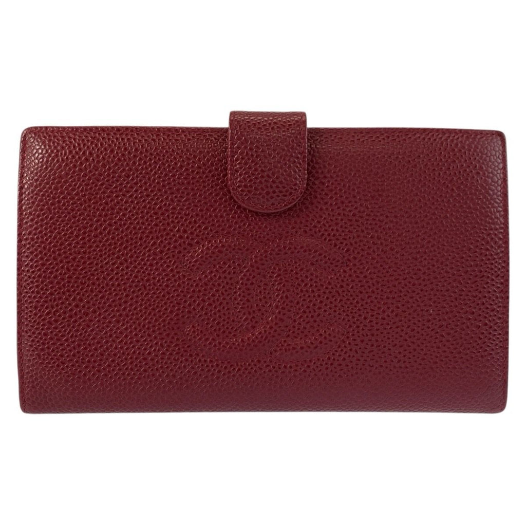 Chanel Vintage CC Logo Wine Red Gold Leather Wallet