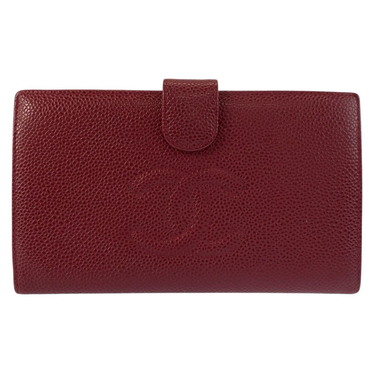 Chanel Vintage CC Logo Wine Red Gold Leather Wallet