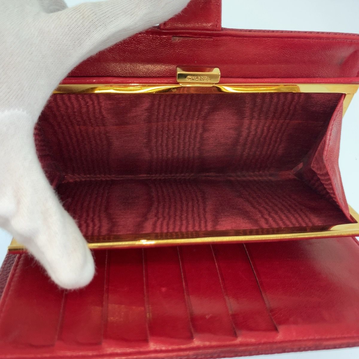 Chanel Vintage CC Logo Wine Red Gold Leather Wallet — view 6