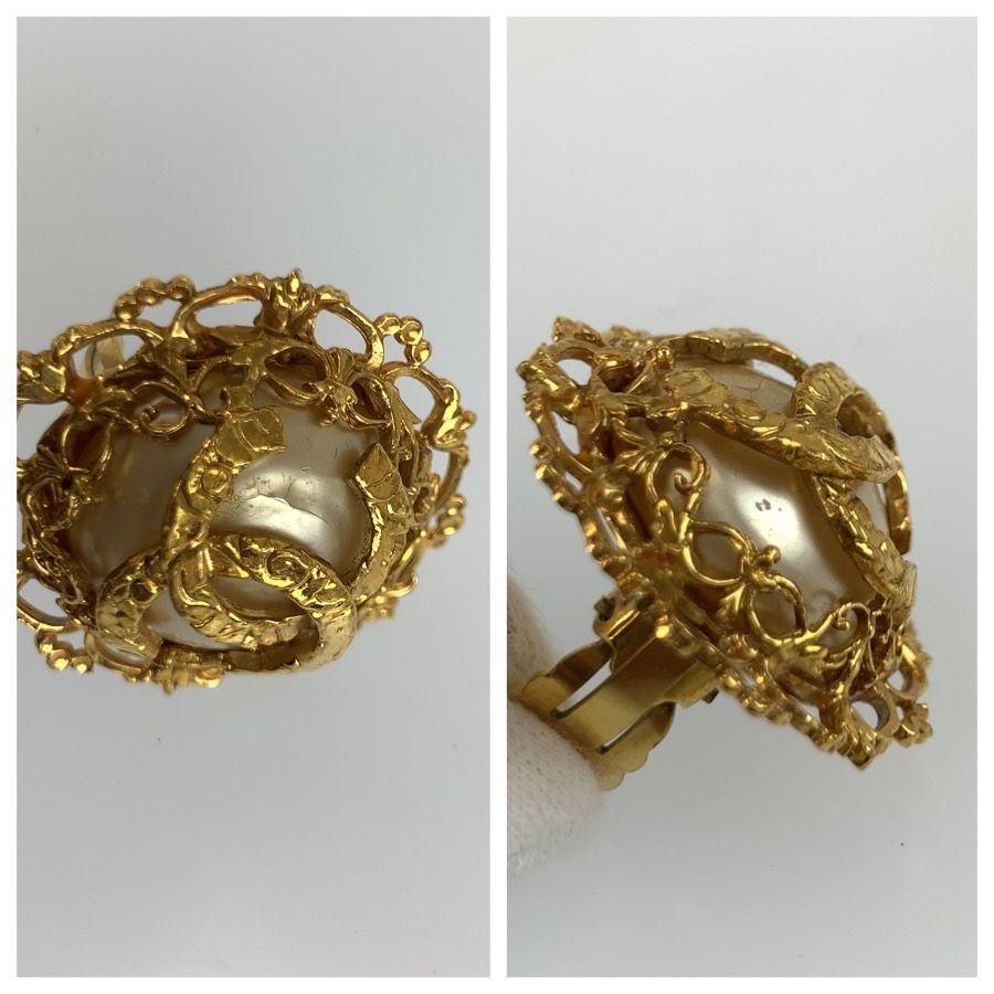 Chanel Vintage CC Logo Gold Plated Faux Pearl Earrings — view 5