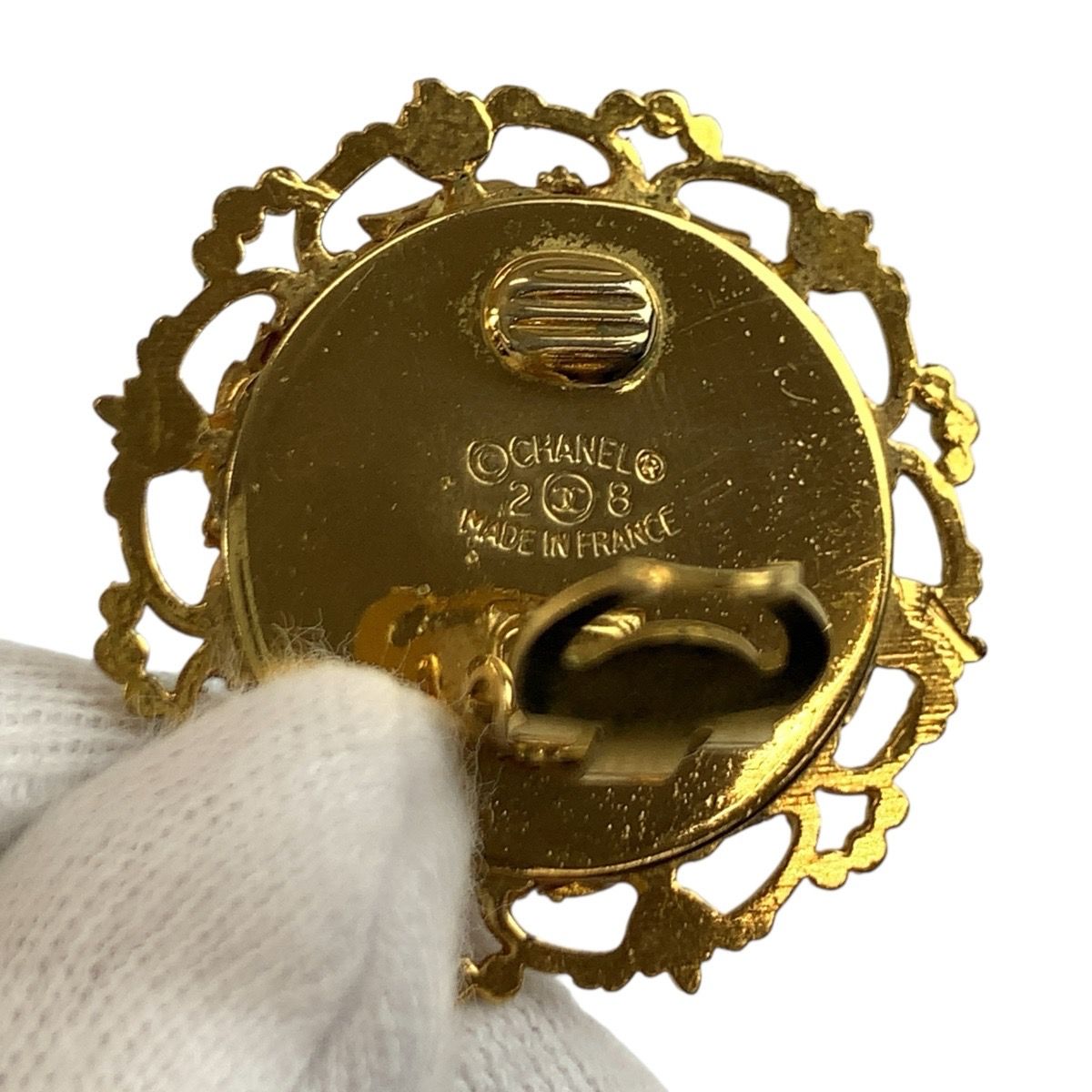 Chanel Vintage CC Logo Gold Plated Faux Pearl Earrings — view 4