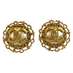 Chanel Vintage CC Logo Gold Plated Faux Pearl Earrings