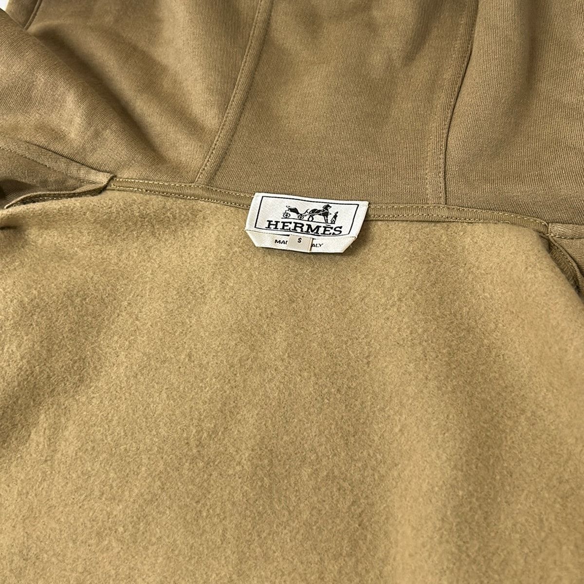Hermes Hoodie S Hooded Jogging Sweater Light Brown Leather Detail — view 7