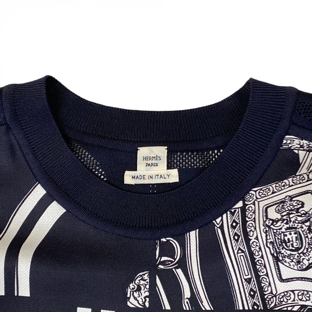 Hermes Long Sleeve Top 42 L Dark Navy White Crew Neck Twill Lace Order Finesse — view 8