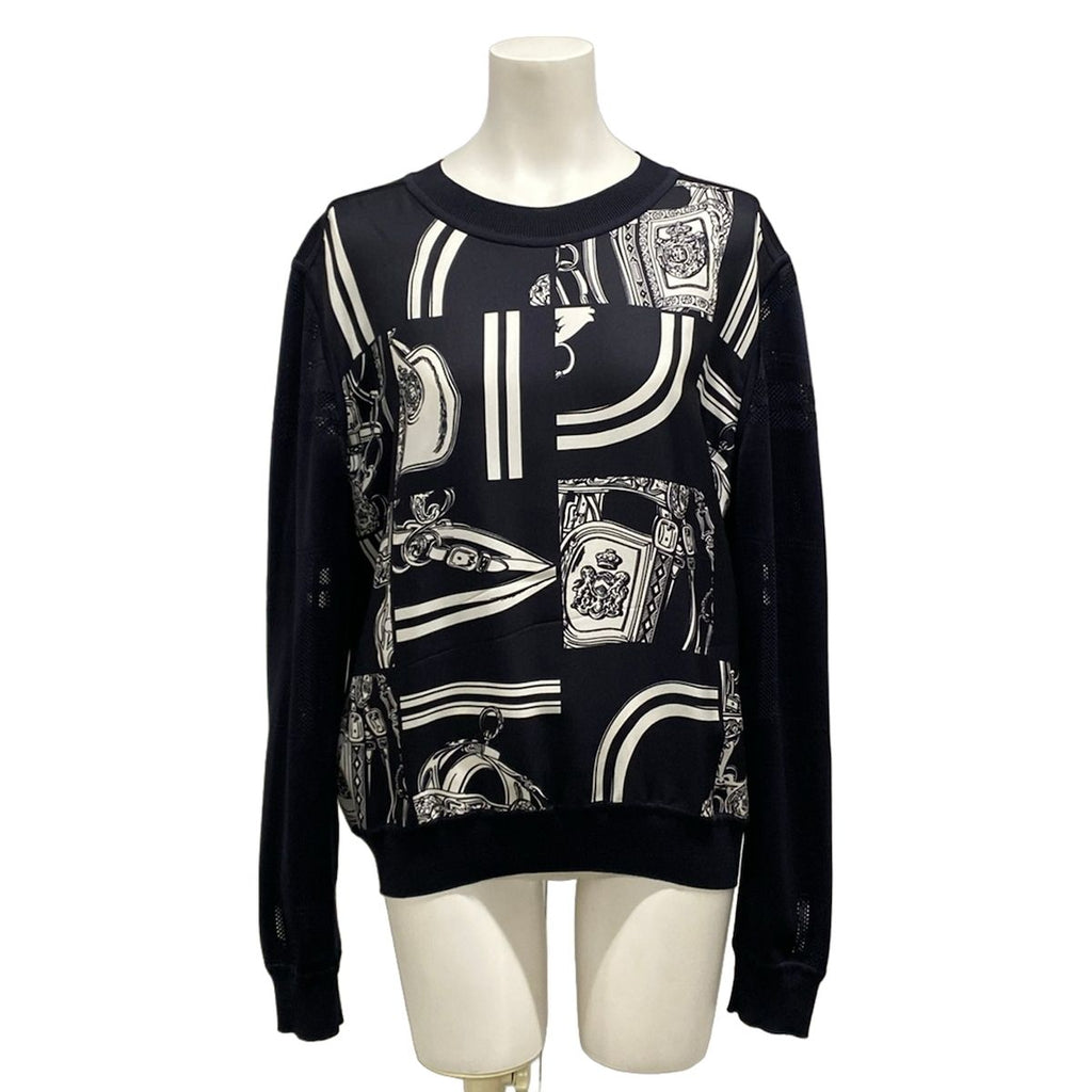 Hermes Long Sleeve Top 42 L Dark Navy White Crew Neck Twill Lace Order Finesse