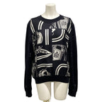 Hermes Long Sleeve Top 42 L Dark Navy White Crew Neck Twill Lace Order Finesse
