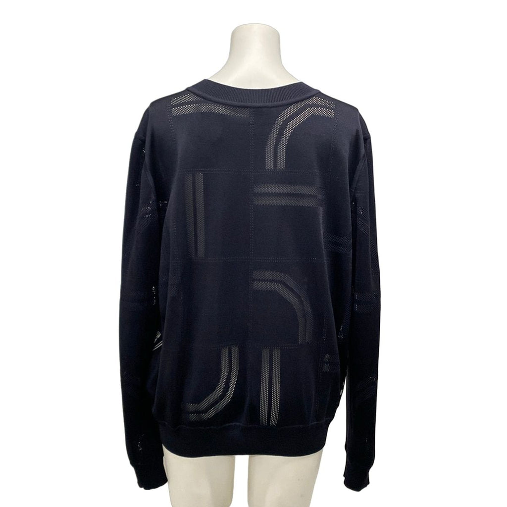 Hermes Long Sleeve Top 42 L Dark Navy White Crew Neck Twill Lace Order Finesse — view 2