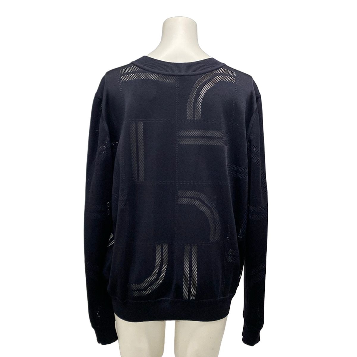 Hermes Long Sleeve Top 42 L Dark Navy White Crew Neck Twill Lace Order Finesse — view 2