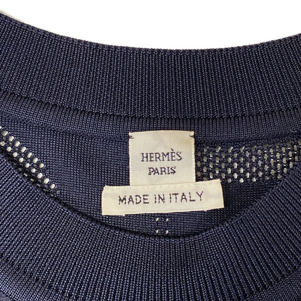 Hermes Long Sleeve Top 42 L Dark Navy White Crew Neck Twill Lace Order Finesse — view 3
