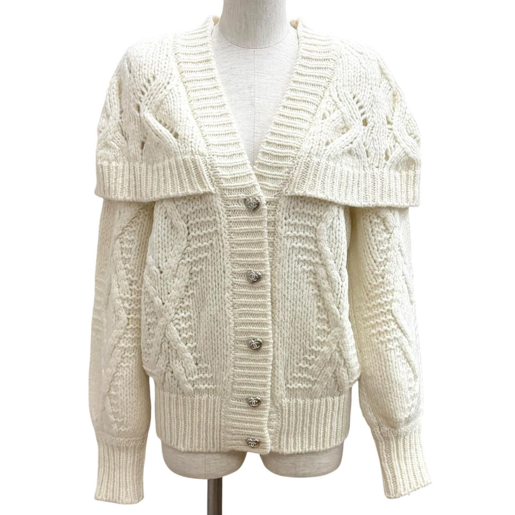 Chanel Wool Alpaca Blend Heart CC Logo Button Rhinestone Sera Color Cardigan 38