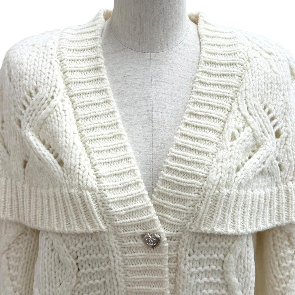 Chanel Wool Alpaca Blend Heart CC Logo Button Rhinestone Sera Color Cardigan 38 — view 2
