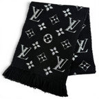 Louis Vuitton Echarpe Logomania Shine Wool Silk Monogram Fringe Scarf Black