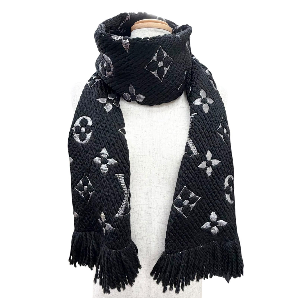 Louis Vuitton Echarpe Logomania Shine Wool Silk Monogram Fringe Scarf Black — view 2