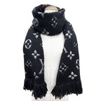 Louis Vuitton Echarpe Logomania Shine Wool Silk Monogram Fringe Scarf Black — view 2