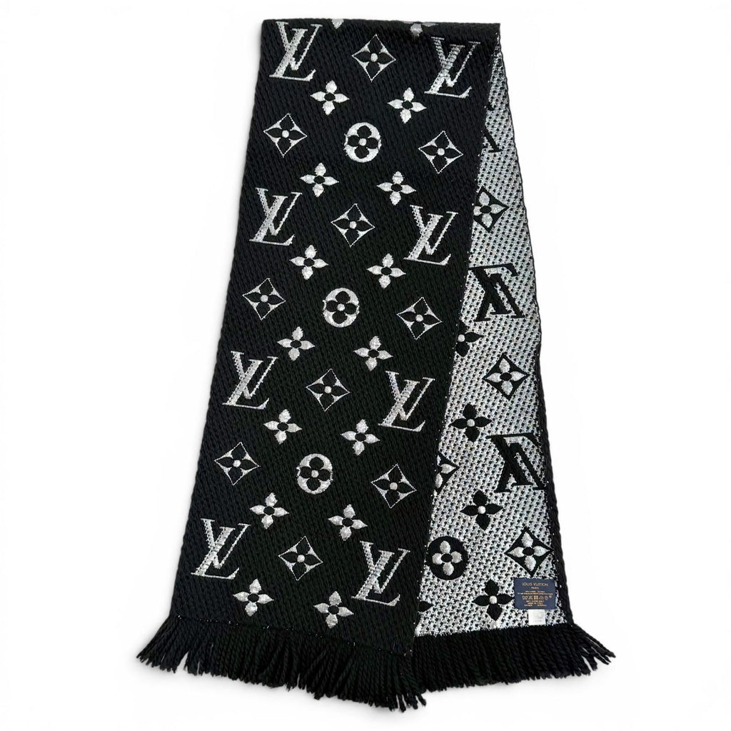 Louis Vuitton Echarpe Logomania Shine Wool Silk Monogram Fringe Scarf Black — view 3