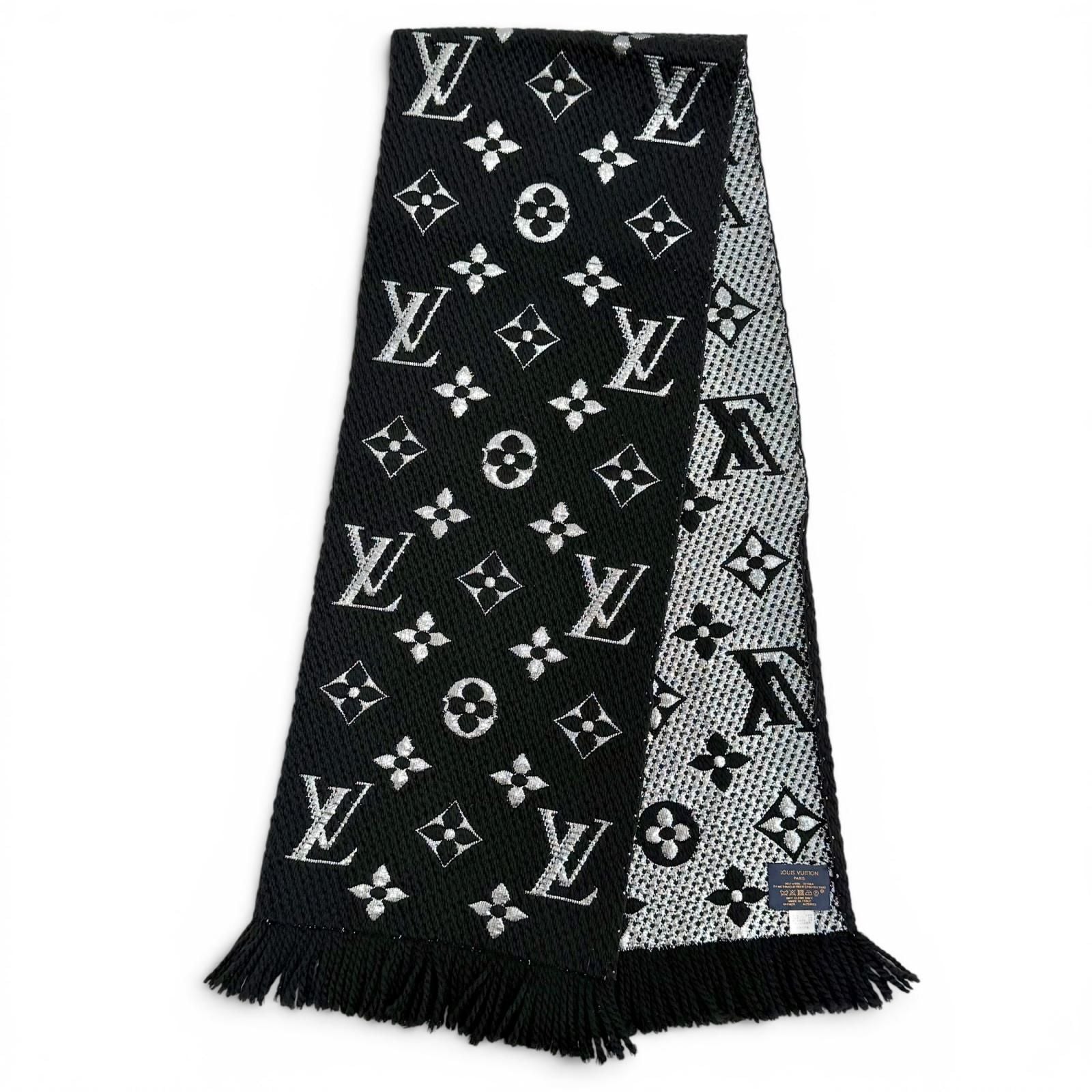 Louis Vuitton Echarpe Logomania Shine Wool Silk Monogram Fringe Scarf Black — view 3