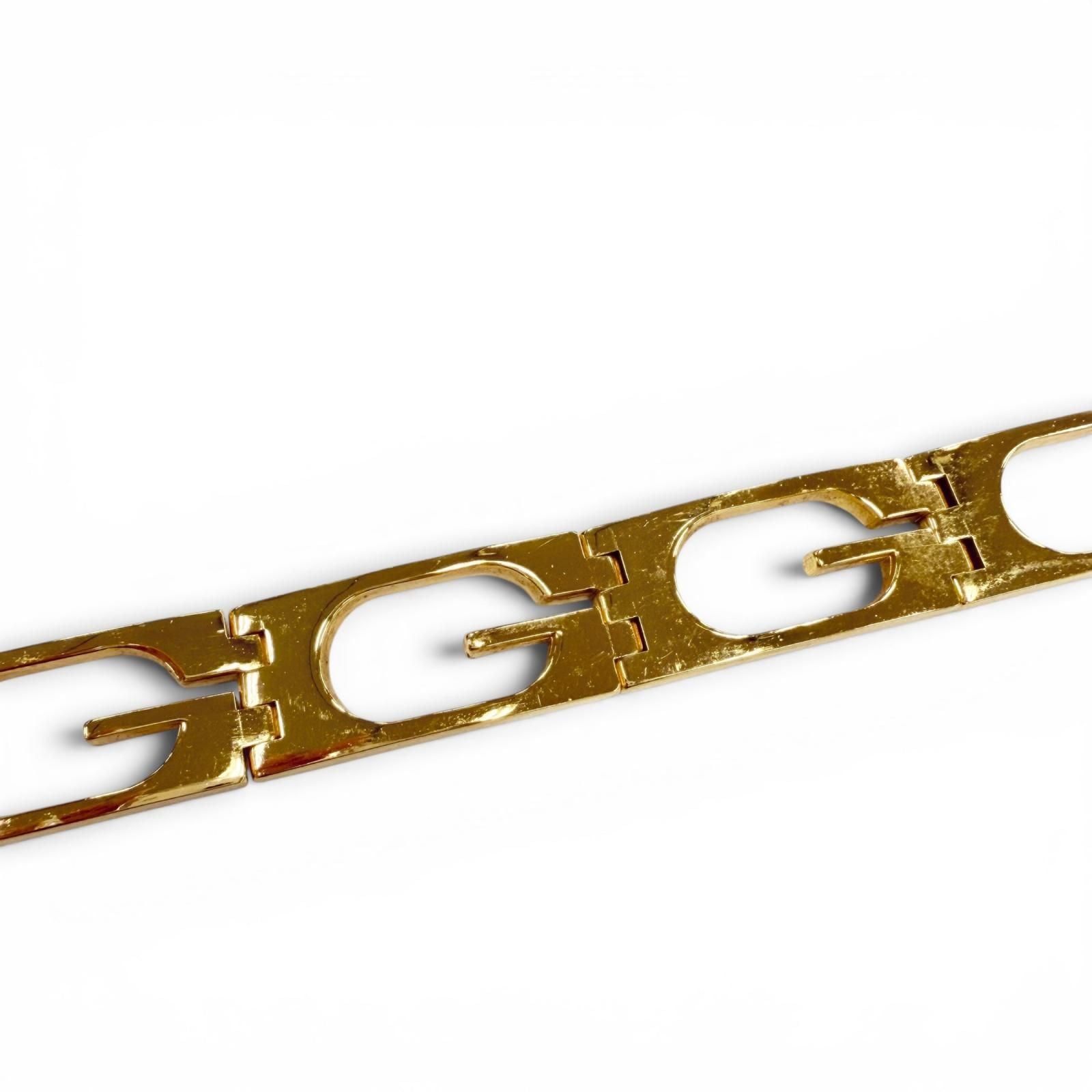 Gucci Vintage Metal Logo Motif Chain Belt Gold 75 — view 5