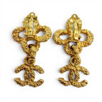 Chanel Vintage Metal Lava Flower CC Logo Swing Earrings Gold — view 4